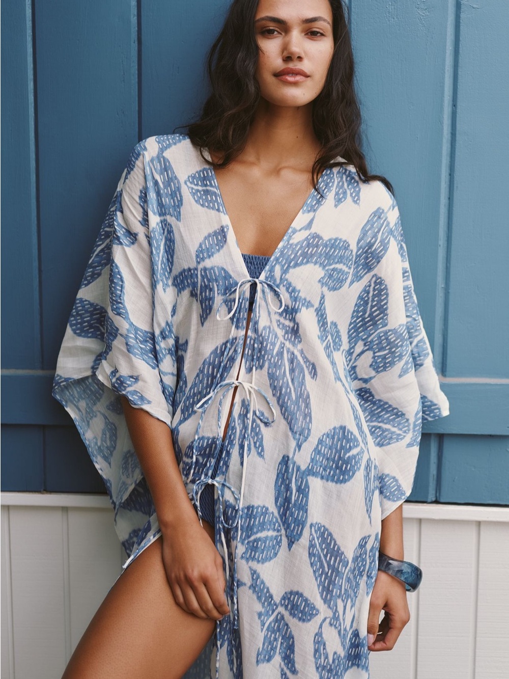 NWT Anthropologie Celandine Blue Leaf Print Women's Swim Cover-Up